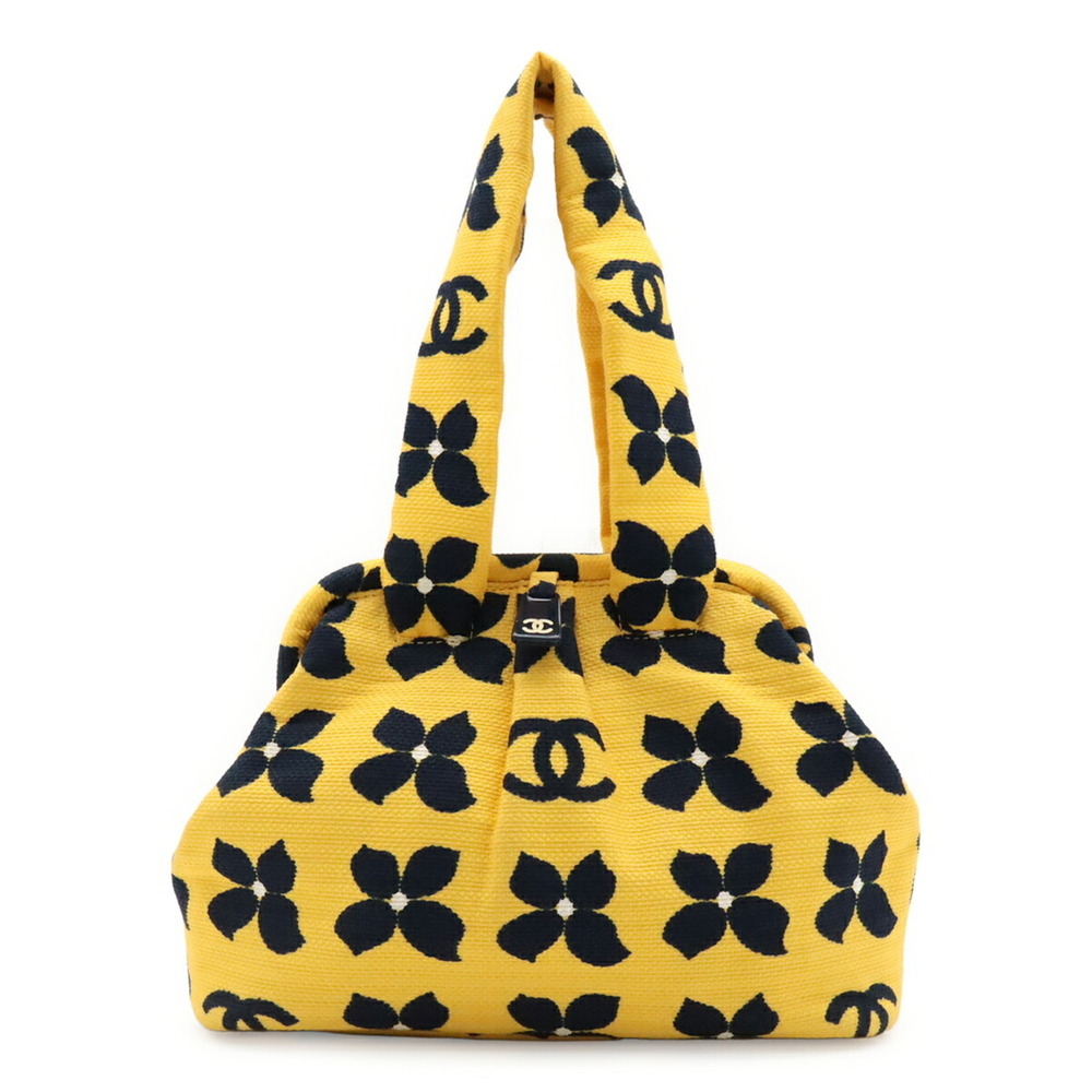 CHANEL Chanel Coco Mark Flower Handbag Canvas Yellow Black